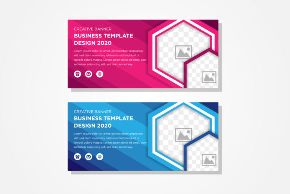 Hexagon Pink Blue Horizontal Banner: Modern Design in a Snap